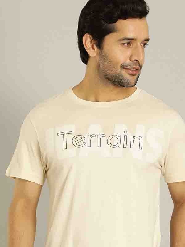 Indian Terrain Men's Half Sleeve Regular Fit Cream Round Neck T-Shirt